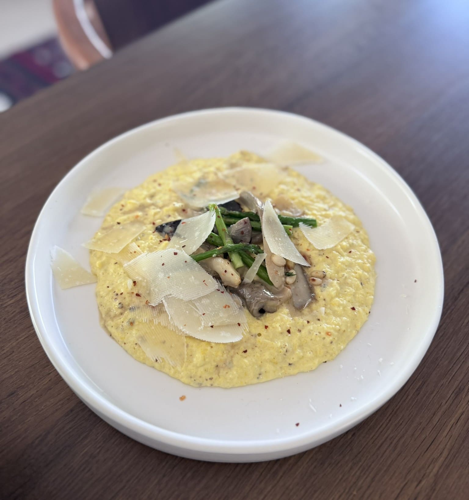 Blue Oyster Mushrooms on Creamed Corn Polenta